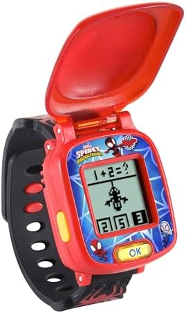 VTech Spidey And His Amazing Friends: Spin Learning Watch Official Spidey Watch With 4 Fun Games LCD Screen 9 Digital Clock Faces Suitable For Ages 3 4 5+ Years English Version