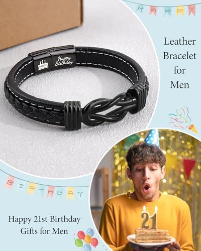 VU100 13th 18th 21st 30th 40th 50th 60th Birthday Gifts For Men Boys Leather Bracelet Birthday Gifts For Dad Son Stepdad Husband Uncle Brother
