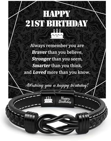 VU100 13th 18th 21st 30th 40th 50th 60th Birthday Gifts for Men Boys Leather Bracelet Birthday Gifts for Dad Son Stepdad Husband Uncle Brother