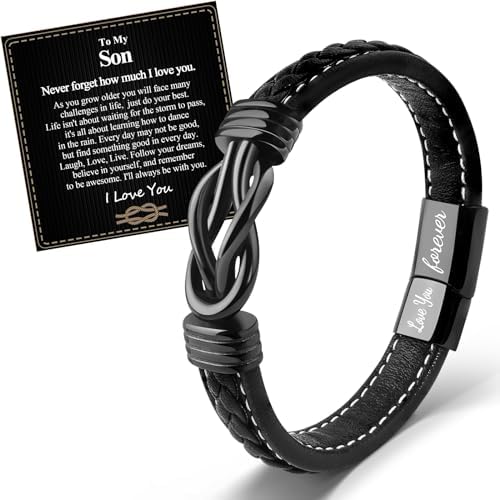 VU100 Braided Leather Bracelet for Men - Inspirational Gifts for Dad Boyfriend Husband - Black