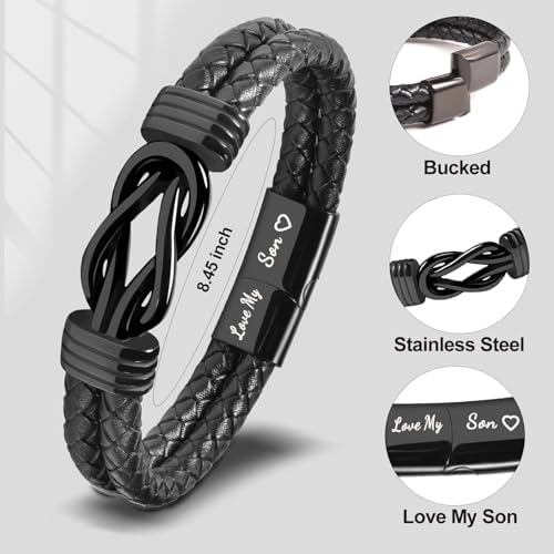 VU100 Forever Linked Together Bracelet For Son From Mum Dad - Braided Leather Inspirational Quotes Gift For Men - Christmas Birthday Present For Boy
