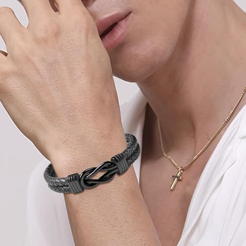 VU100 Forever Linked Together Bracelet For Son From Mum Dad - Braided Leather Inspirational Quotes Gift For Men - Christmas Birthday Present For Boy