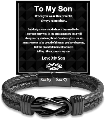 VU100 Forever Linked Together Bracelet for Son from Mum Dad - Braided Leather Inspirational Quotes Gift for Men - Christmas Birthday Present for Boy