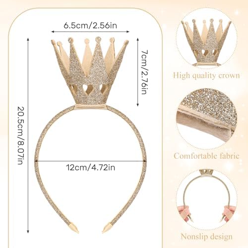 WantGor Gold Crown Headband Women Glitter Queen Crown Hairband Headwear Shiny Princess Headbands For Birthday Cosplay Party Decorations Halloween Costume Hair Accessories (Gold M)