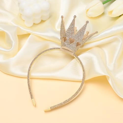 WantGor Gold Crown Headband Women Glitter Queen Crown Hairband Headwear Shiny Princess Headbands For Birthday Cosplay Party Decorations Halloween Costume Hair Accessories (Gold M)