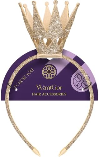 WantGor Gold Crown Headband Women Glitter Queen Crown Hairband Headwear Shiny Princess Headbands for Birthday Cosplay Party Decorations Halloween Costume Hair Accessories (Gold M)