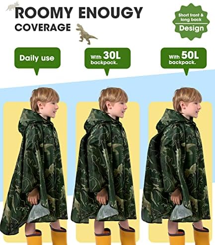 WAWSAM Kids Rain Poncho Waterproof Boys Girls Portable Raincoat Rain Jacket Lightweight Rainwear For Age 3-15