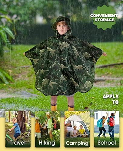 WAWSAM Kids Rain Poncho Waterproof Boys Girls Portable Raincoat Rain Jacket Lightweight Rainwear For Age 3-15