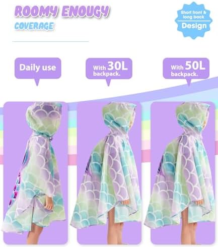 WAWSAM Kids Rain Poncho Waterproof Boys Girls Portable Raincoat Rain Jacket Lightweight Rainwear For Age 3-15