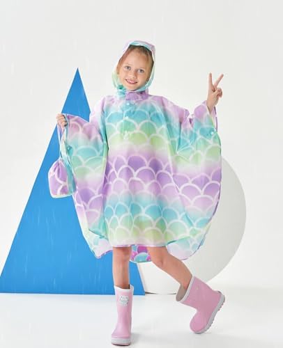 WAWSAM Kids Rain Poncho Waterproof Boys Girls Portable Raincoat Rain Jacket Lightweight Rainwear For Age 3-15
