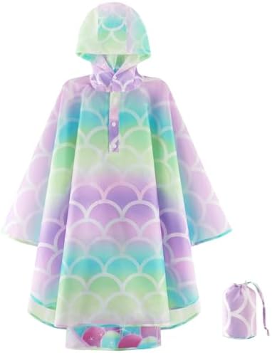 WAWSAM Kids Rain Poncho Waterproof Boys Girls Portable Raincoat Rain Jacket Lightweight Rainwear for Age 3-15