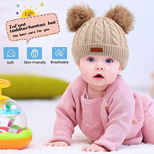 Waylipun Kids Winter Warm Beanie Hat Scarf Gloves Set 3 In 1 Thicken Fleece Thermal Girls Skull Cap Scarf Mittens Set Super Soft Cap Neck Warm Gloves For 1~5 Years Old Toddler Girls Boys