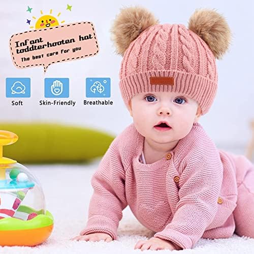 Waylipun Kids Winter Warm Beanie Hat Scarf Gloves Set 3 In 1 Thicken Fleece Thermal Girls Skull Cap Scarf Mittens Set Super Soft Cap Neck Warm Gloves For 1~5 Years Old Toddler Girls Boys
