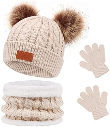 Waylipun Kids Winter Warm Beanie Hat Scarf Gloves Set 3 in 1 Thicken Fleece Thermal Girls Skull Cap Scarf Mittens Set Super Soft Cap Neck Warm Gloves for 1~5 Years Old Toddler Girls Boys