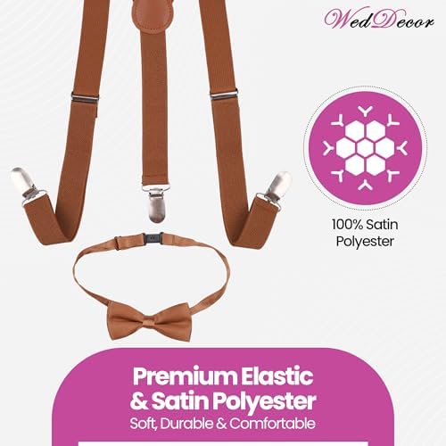 WedDecor Children Braces Bow Tie Sets Solid Color Kids Braces With Strong Clip Unisex Adjustable Elastic Suspenders And Bow Tie Set For Wedding Parties Fashion Accessory 25mm Wide