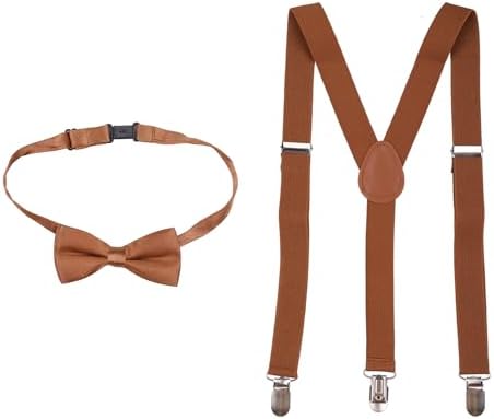 WedDecor Children Braces Bow tie sets Solid Color Kids Braces with Strong Clip Unisex Adjustable Elastic Suspenders and Bow Tie Set for Wedding Parties Fashion Accessory 25mm Wide