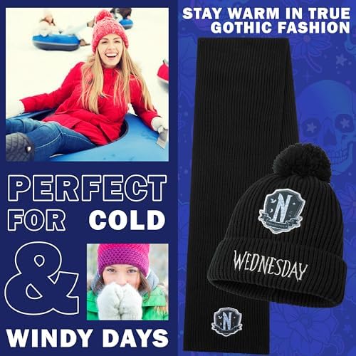 Wednesday Beanie Winter Accessories Set Girls Teens 3pcs Hat Scarf Gloves Warm Knit For School Travel Days Out Gothic Gifts