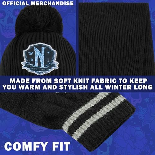 Wednesday Beanie Winter Accessories Set Girls Teens 3pcs Hat Scarf Gloves Warm Knit For School Travel Days Out Gothic Gifts
