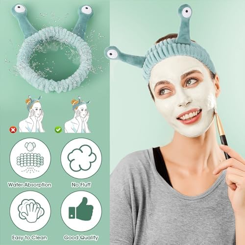 Weenwill Face Wash Headband 3 Pcs Snail Frog Crab Designs Women Cartoon Cute Coral Spa Hair Bands Makeup Headbands Creative Hair Accessories For Washing Face Shower Sports