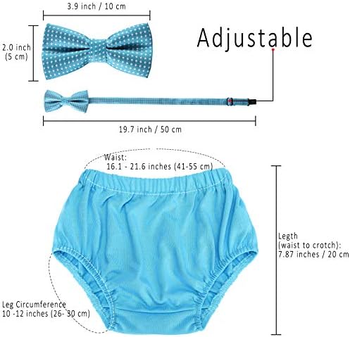 WELROG Baby Boys First Birthday Cake Smash Outfit - Adjustable Bow Tie Braces/Suspenders Bloomers Birthday Hat Sparkle Gold Crown Set