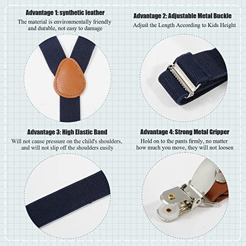 WELROG Boys Suspenders Boys Braces For Trousers 3 Clips - Kids Braces For Trousers Adjustable Elastic Y-shape Strong Clips Suspenders For Boys