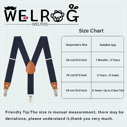 WELROG Boys Suspenders Boys Braces For Trousers 3 Clips - Kids Braces For Trousers Adjustable Elastic Y-shape Strong Clips Suspenders For Boys