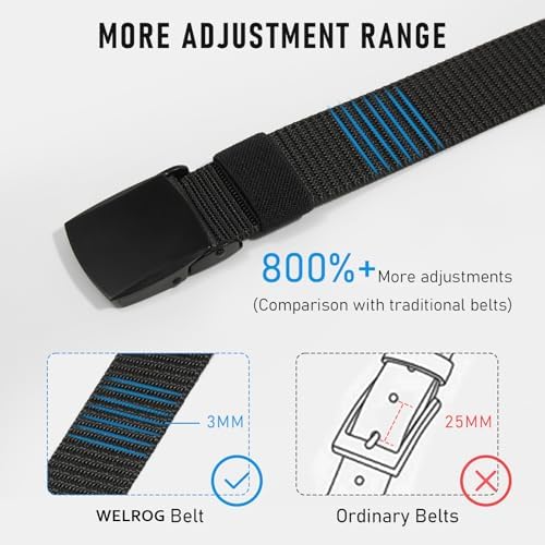 WELROG Kids Nylon Belt For Boys And Girls - Children's Belts For Boys Age 6-12 Holeless Black Belt Kids Schooluniform Belt With Silver Buckle