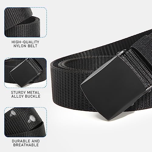 WELROG Kids Nylon Belt For Boys And Girls - Children's Belts For Boys Age 6-12 Holeless Black Belt Kids Schooluniform Belt With Silver Buckle