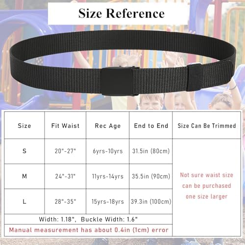 WELROG Kids Nylon Belt For Boys And Girls - Children's Belts For Boys Age 6-12 Holeless Black Belt Kids Schooluniform Belt With Silver Buckle