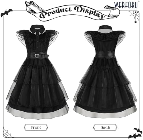 WERFORU Black Costume Girl Halloween Dress For Kids Princess Costume Black For Cosplay Carnival Halloween Party Outfit
