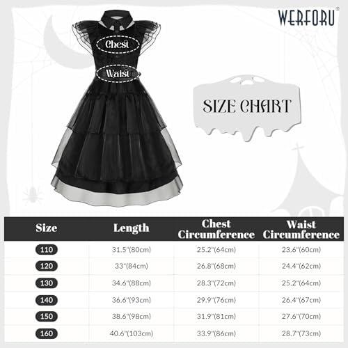 WERFORU Black Costume Girl Halloween Dress For Kids Princess Costume Black For Cosplay Carnival Halloween Party Outfit