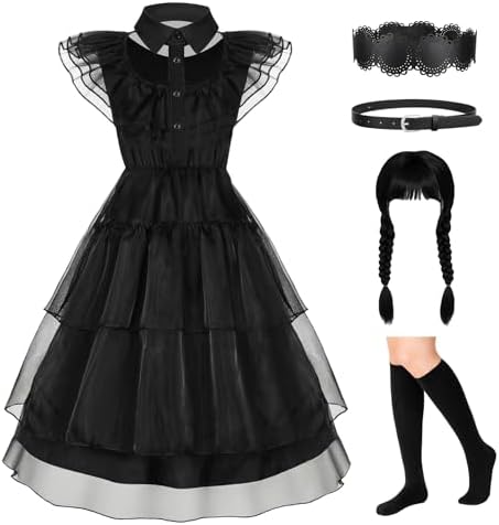 WERFORU Black Costume Girl Halloween Dress for Kids Princess Costume Black for Cosplay Carnival Halloween Party Outfit