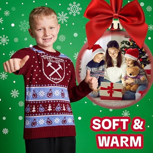 West Ham United FC Christmas Jumper Kids Teenagers Warm Cosy Football Xmas Jumper 7-14 Years - West Ham Gifts For Boys