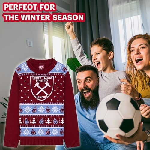 West Ham United FC Christmas Jumper Kids Teenagers Warm Cosy Football Xmas Jumper 7-14 Years - West Ham Gifts For Boys