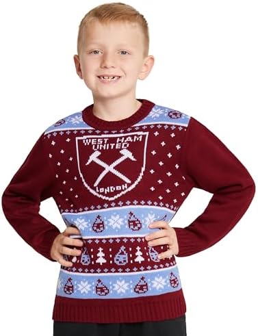 West Ham United FC Christmas Jumper Kids Teenagers Warm Cosy Football Xmas Jumper 7-14 Years - West Ham Gifts for Boys