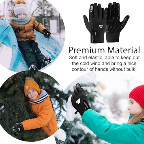 WESTWOOD FOX Cycling Gloves For Kids Thermal Winter Sports Gloves For Boy Girl Windproof Anti-Slip Touchscreen Full Finger Gloves Palm Grip For Cycling Running Football Netball Outdoor Sports