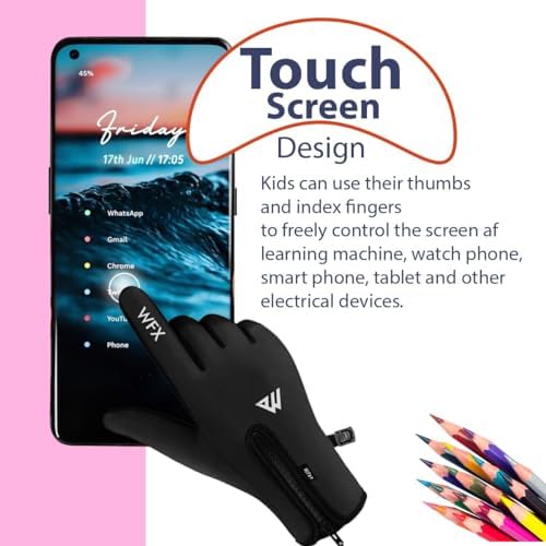 WESTWOOD FOX Cycling Gloves For Kids Thermal Winter Sports Gloves For Boy Girl Windproof Anti-Slip Touchscreen Full Finger Gloves Palm Grip For Cycling Running Football Netball Outdoor Sports