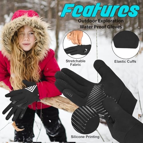 WESTWOOD FOX Winter Warm Kids Gloves Children Thermal Touchscreen Gloves Anti-Slip Sports Cycling Running Riding Outdoor Gloves For Boys Girls 4-12 Years Old