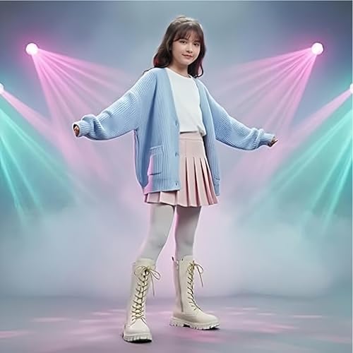 White Boots Kids White Combat Boots For Girls Lace Up Riding Mid Calf PU Leather Waterproof Shoes Footwear UK Winter Goth Boot Cowgirl Fleece Lined