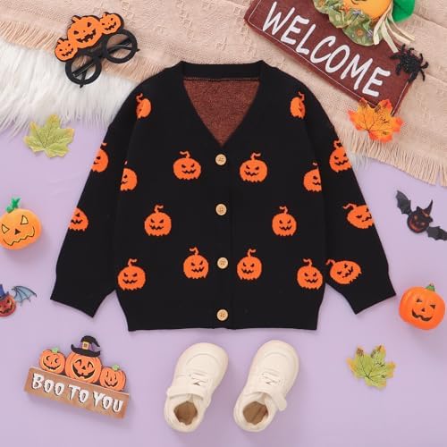 Winmany Toddler Girls Boy Halloween Pumpkin Cardigan Sweater Little Kid Soft Long Sleeve Fall Knit Tops For 1-5 Years