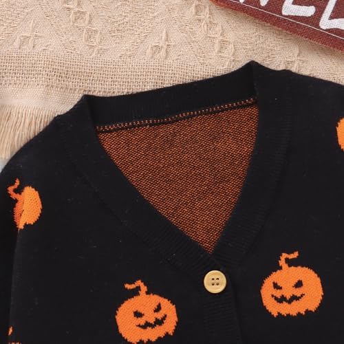 Winmany Toddler Girls Boy Halloween Pumpkin Cardigan Sweater Little Kid Soft Long Sleeve Fall Knit Tops For 1-5 Years