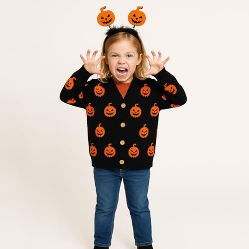 Winmany Toddler Girls Boy Halloween Pumpkin Cardigan Sweater Little Kid Soft Long Sleeve Fall Knit Tops For 1-5 Years
