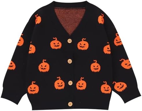Winmany Toddler Girls Boy Halloween Pumpkin Cardigan Sweater Little Kid Soft Long Sleeve Fall Knit Tops for 1-5 Years