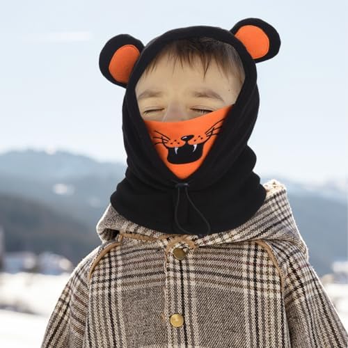Winter Balaclava Face Mask For Kids Warm Hat Scarf Windproof Thermal Neck Warmer Hood Ski Mask Cover Black
