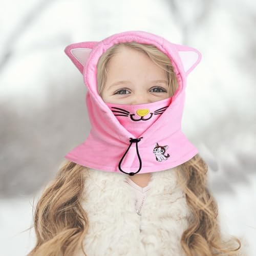 Winter Balaclava Face Mask For Kids Winter Warm Hat Scarf Windproof Thermal Balaclavas Winter Neck Warmer Hood Winter Face Cover Windproof Ski Mask Face Cover Hood Hat Neck Warmer For 1-4 Years Pink