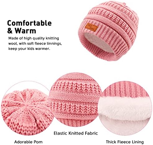 Winter Knitted Beanie Hat Scarf Gloves Set 3 In 1 Soft Warm Thicken Fleece Thermal Knit Hat Scarf Touch Screen Gloves Set For Kids Winter Accessories Sets For Children Outdoor