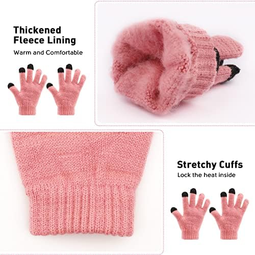 Winter Knitted Beanie Hat Scarf Gloves Set 3 In 1 Soft Warm Thicken Fleece Thermal Knit Hat Scarf Touch Screen Gloves Set For Kids Winter Accessories Sets For Children Outdoor