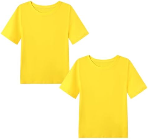 WinZero Kid's Cotton T-Shirt Crew Neck Girls Boys T Shirts Summer Short School Tee Tops for Children 5-13 Years 2 Pack