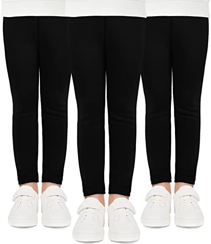Witwot 3 Pack Girls Leggings Full Length Kids School Cotton Pant Trouser 5-14 Years