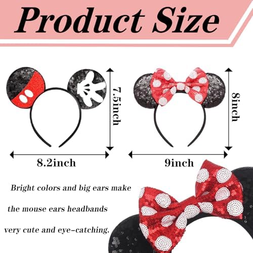 WKPBJX Mouse Ears Headband 2 Pcs Bow Headband Birthday Party Decoration Cartoon Club Christmas Cosplay For Kids Girls Women Park Trips